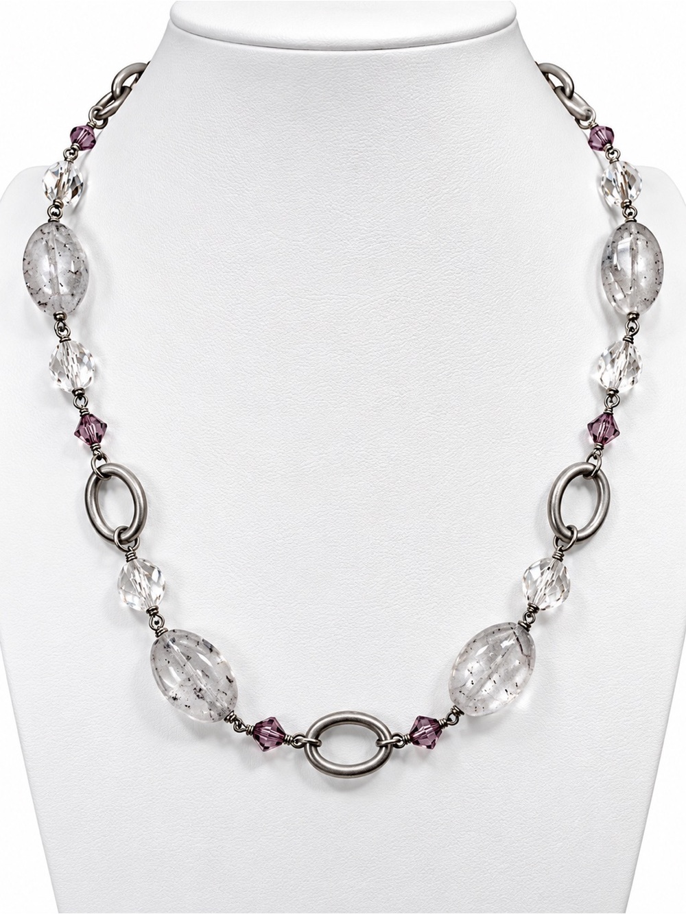 Lia Sophia Clear Crystal and Purple Accent Link Necklace